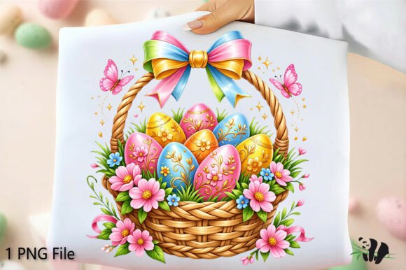 Elevating Seasonal Designs with the Bunny Eggs and Bow Basket PNG